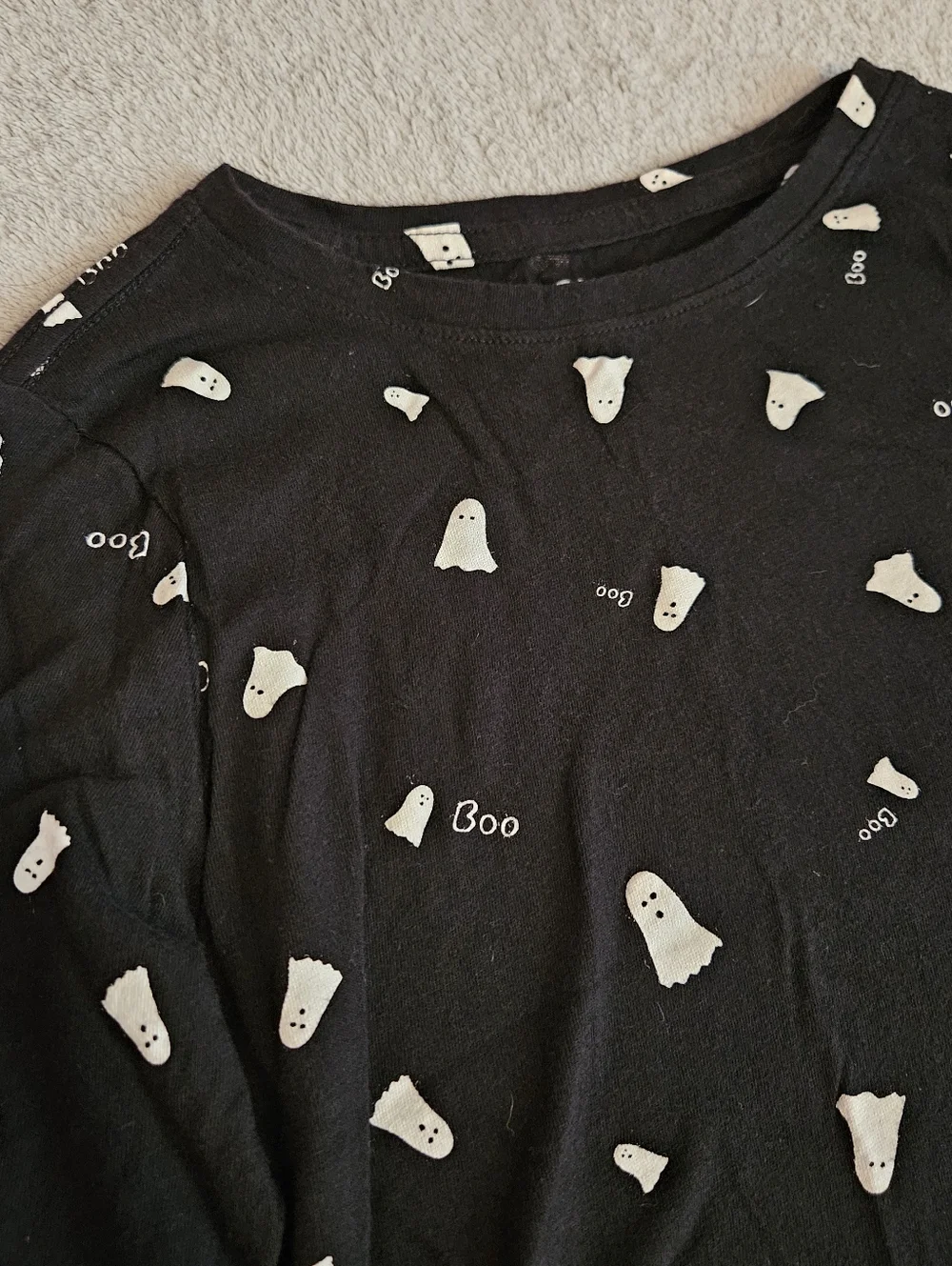 Old Navy Black Long Sleeve Shirt with White Ghost Print Girls Medium
